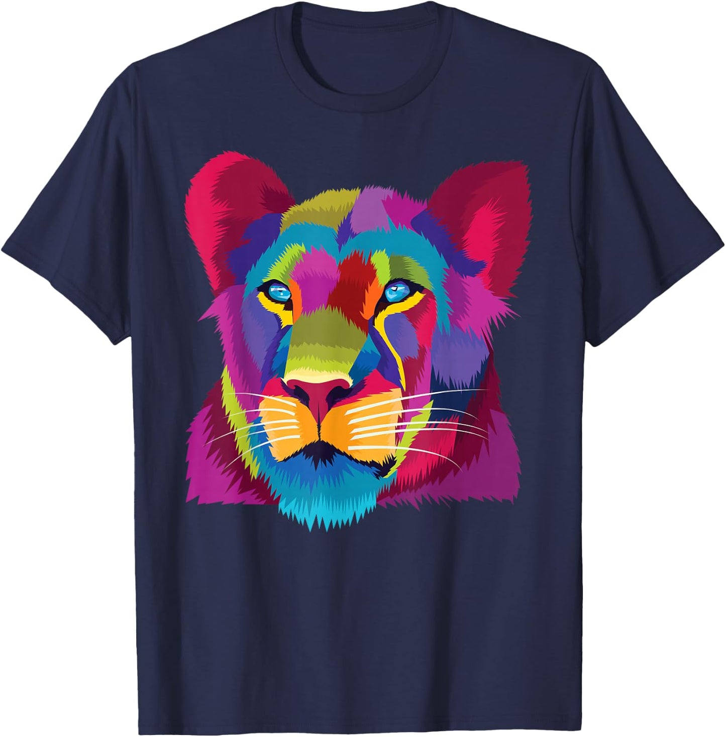 colorful cute lioness Female Lion Face art for lover African T-Shirt - T-Shirt | Navy