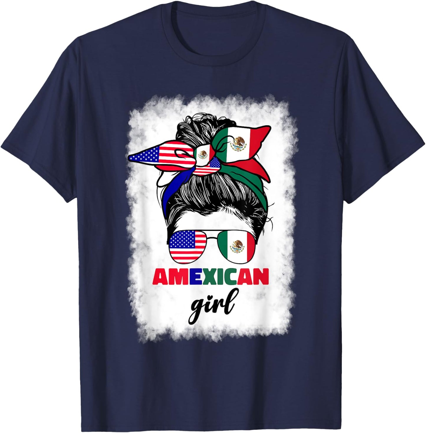 Half Mexican And American Mexico America Usa Flag Girl Funny T-Shirt - T-Shirt | Navy