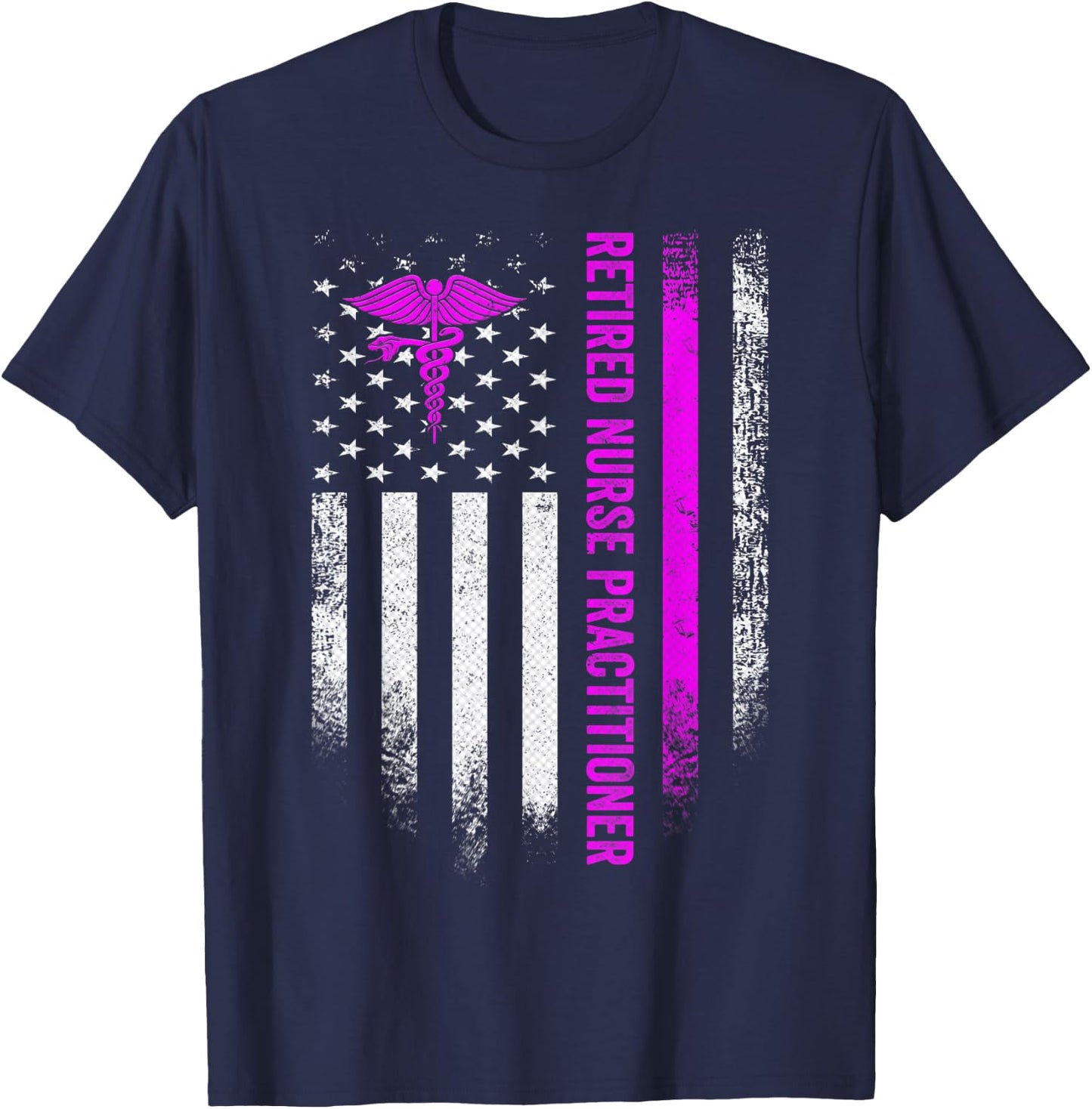 Vintage American Flag Proud Retired NP Nurse Practitioner T-Shirt - T-Shirt | Navy