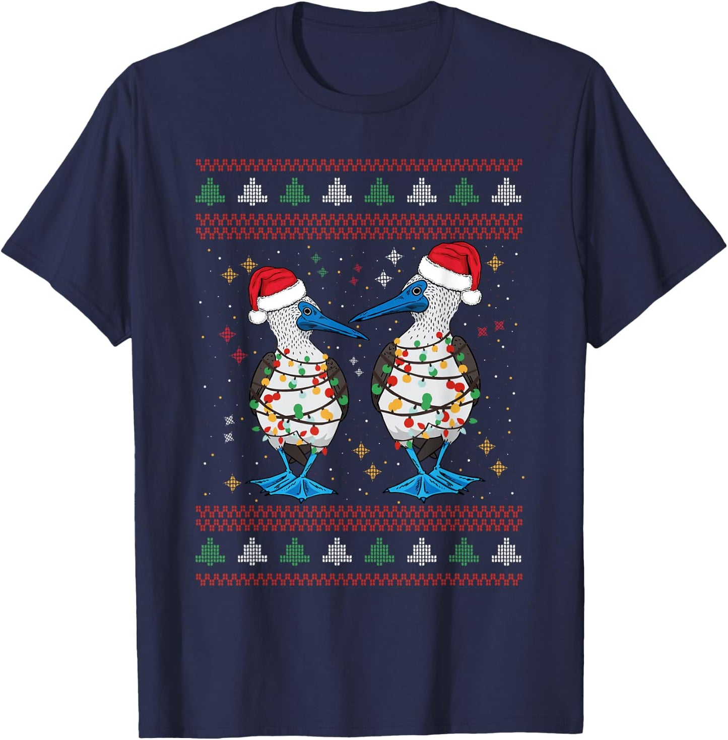 Blue Footed Booby Seabird Ugly Christmas T-Shirt - T-Shirt | Navy