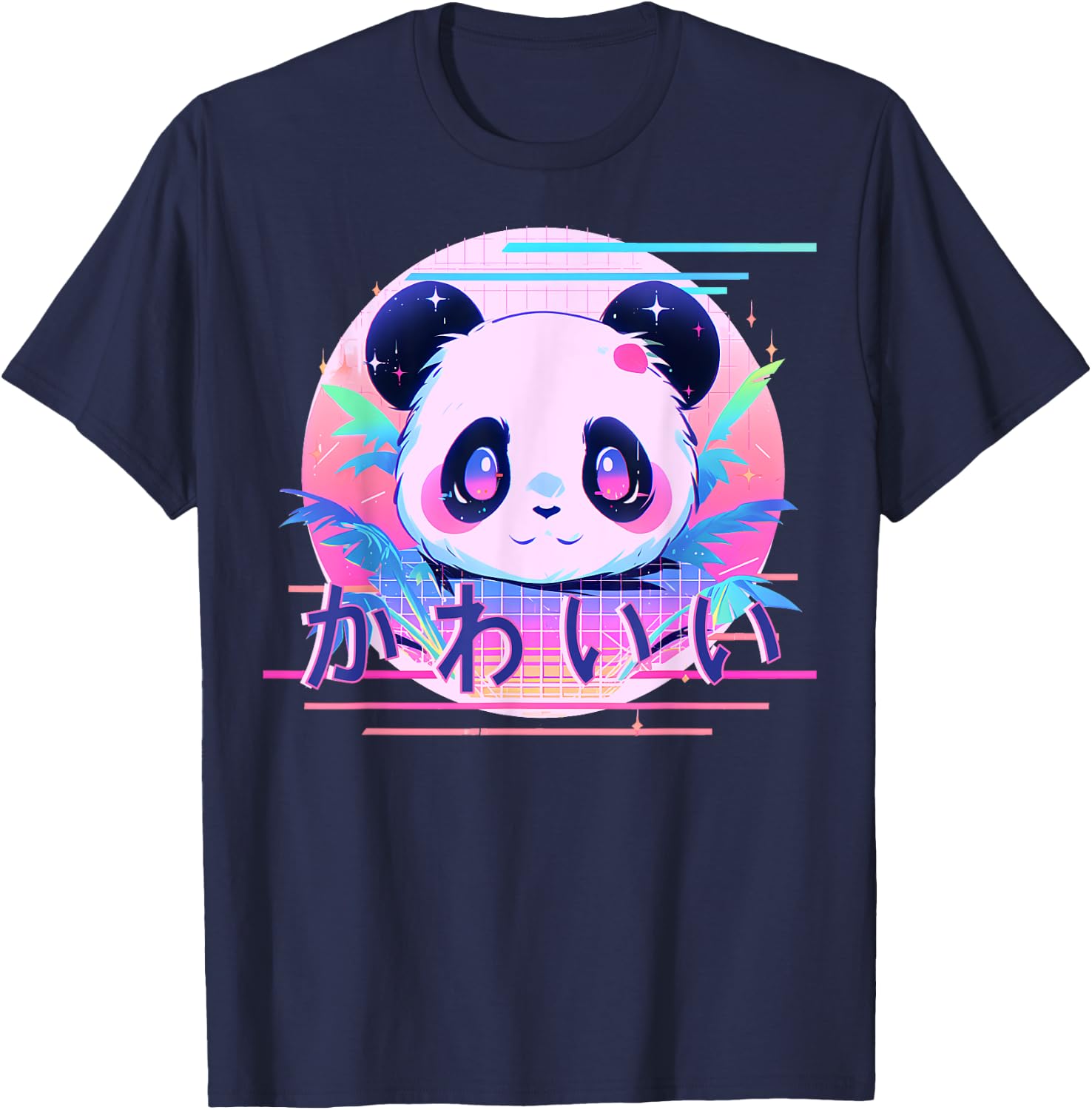 Kawaii Panda 80s Retro Cute Japanese Vaporwave Aesthetic T-Shirt - T-Shirt | Navy