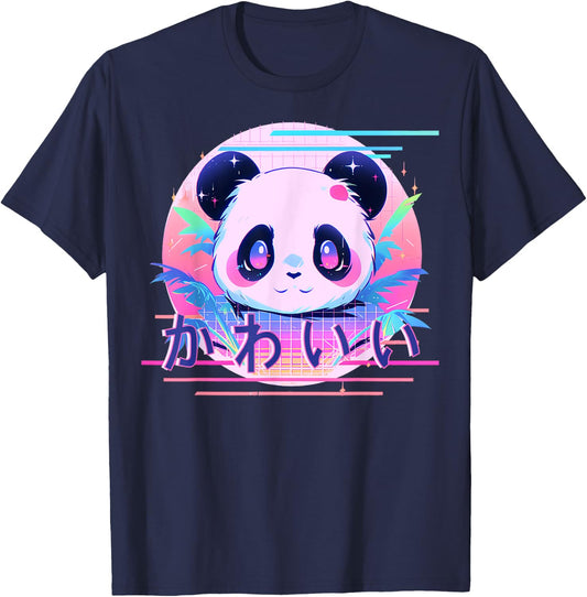 Kawaii Panda 80s Retro Cute Japanese Vaporwave Aesthetic T-Shirt - T-Shirt | Navy