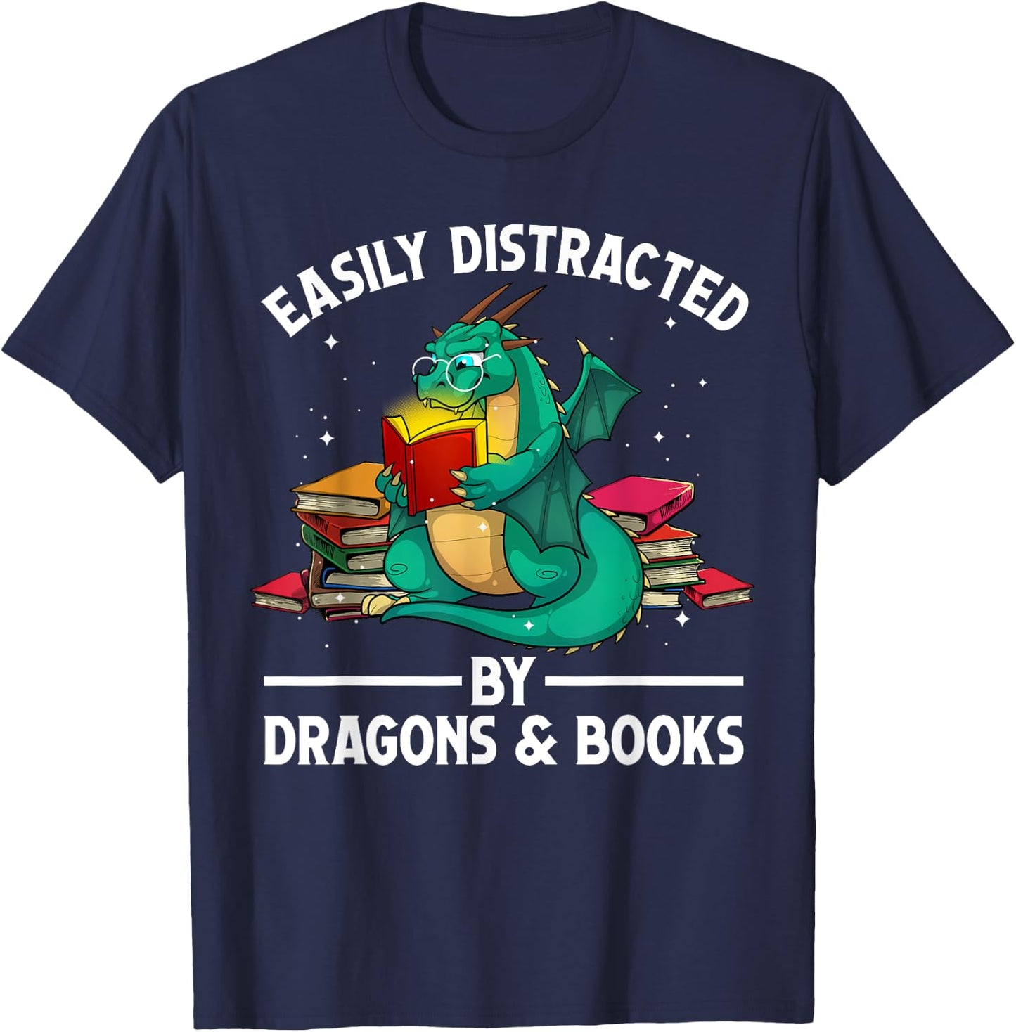 Cute Dragon Book Design Women Kids Dragon Book Lover T-Shirt - T-Shirt | Navy