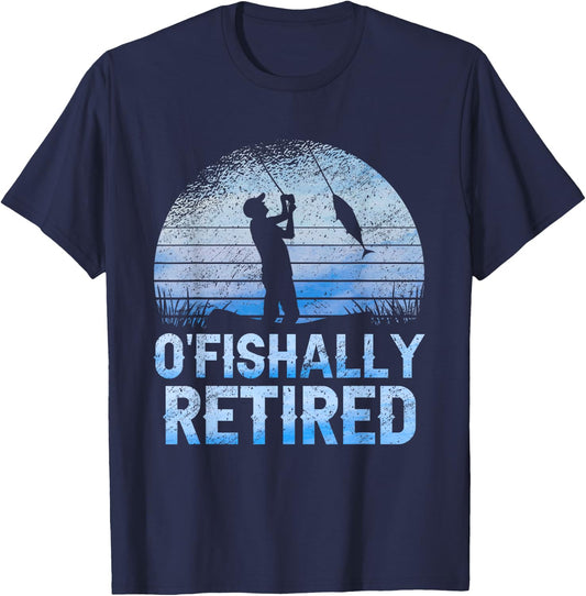 Ofishally Retired Fishing Retro Retirement Dad Father's Day T-Shirt - T-Shirt | Navy