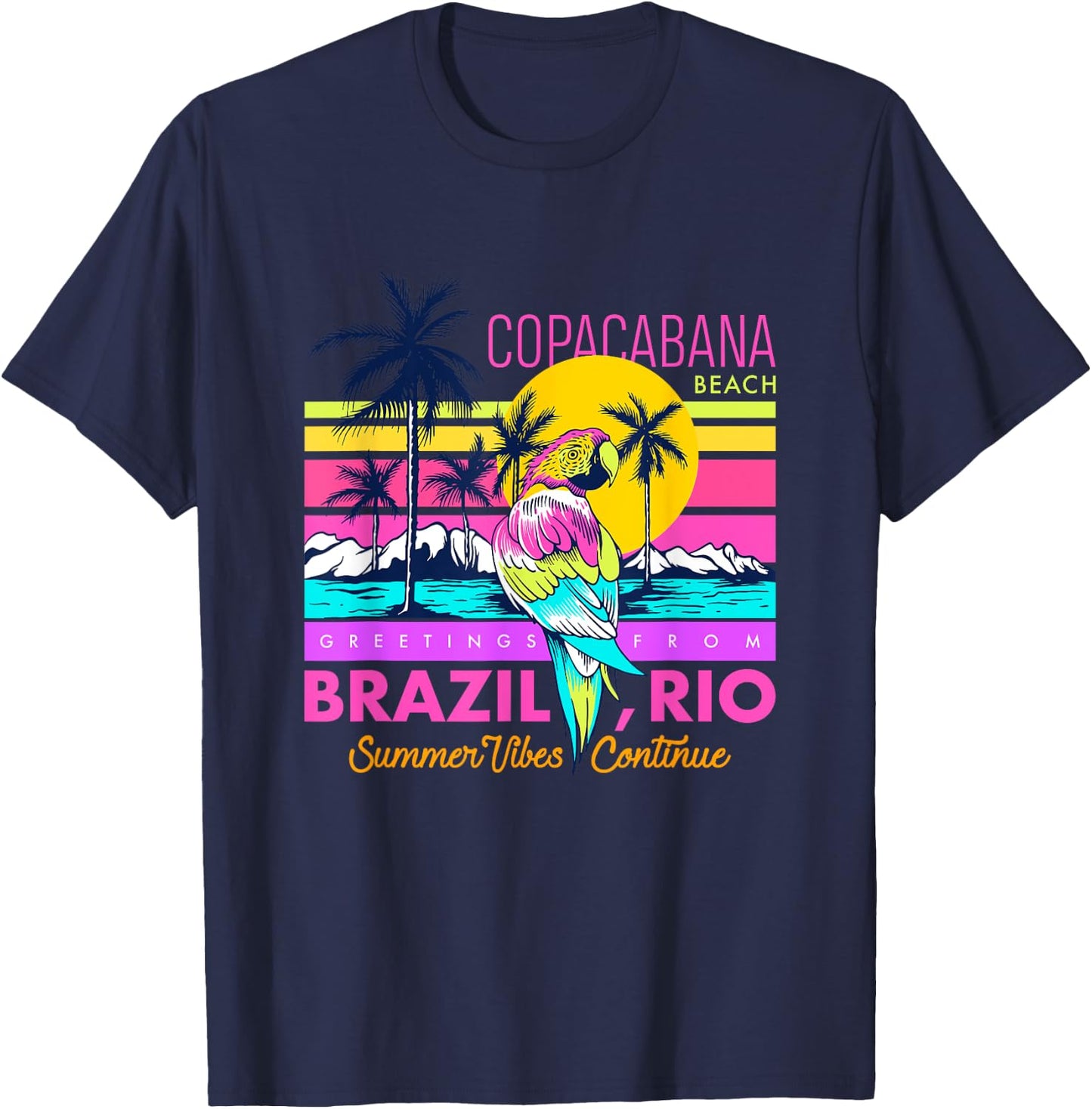 Cool Copacabana Beach Brazil Rio Summer Vibes Graphic Design Men Women Girls Kids T-Shirt - T-Shirt | Navy