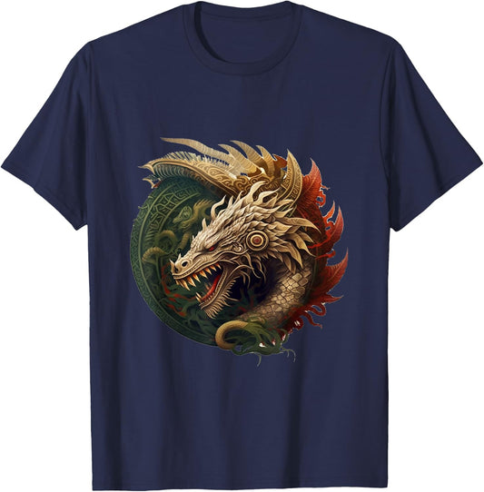 Aztec Quetzalcoatl Mexican Mythology Ouroboros Aztec God T-Shirt - T-Shirt | Navy
