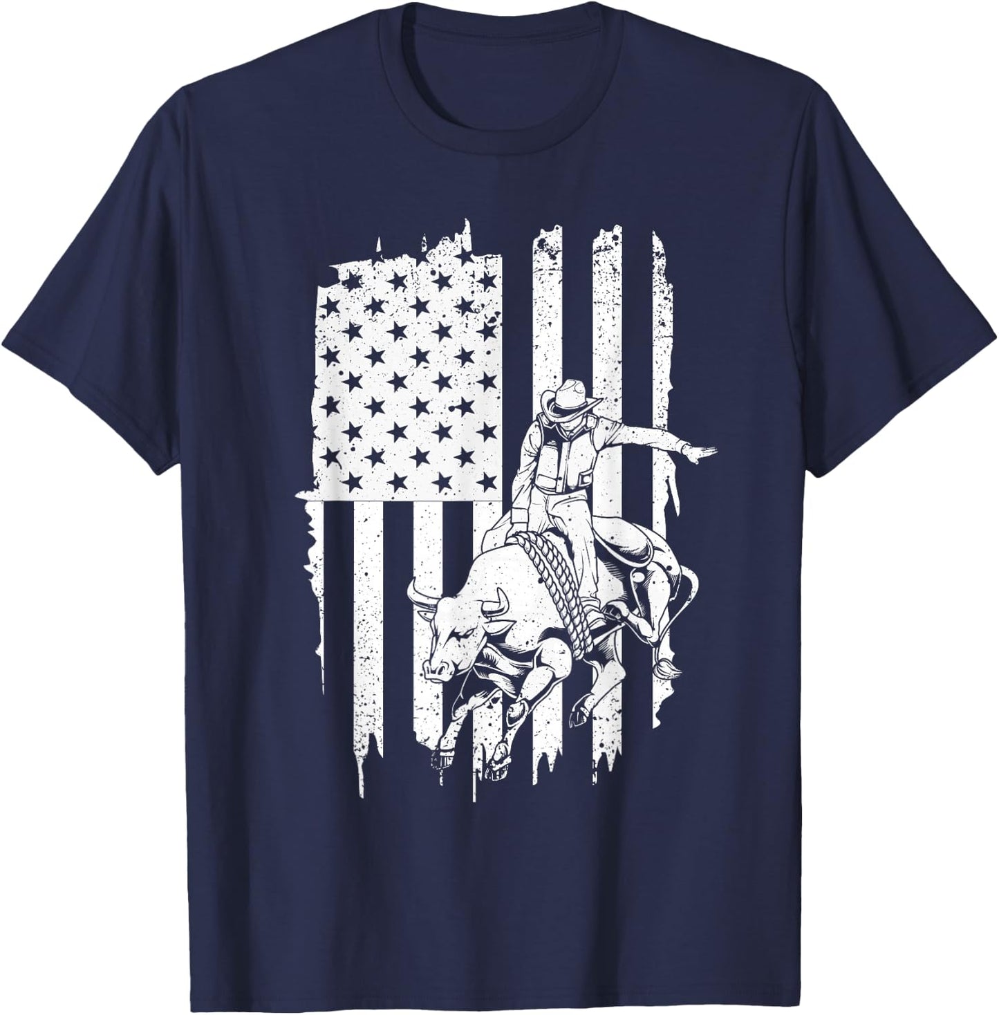 Cool American Rodeo Bull Rider Design Men Women Boys Girls T-Shirt - T-Shirt | Navy