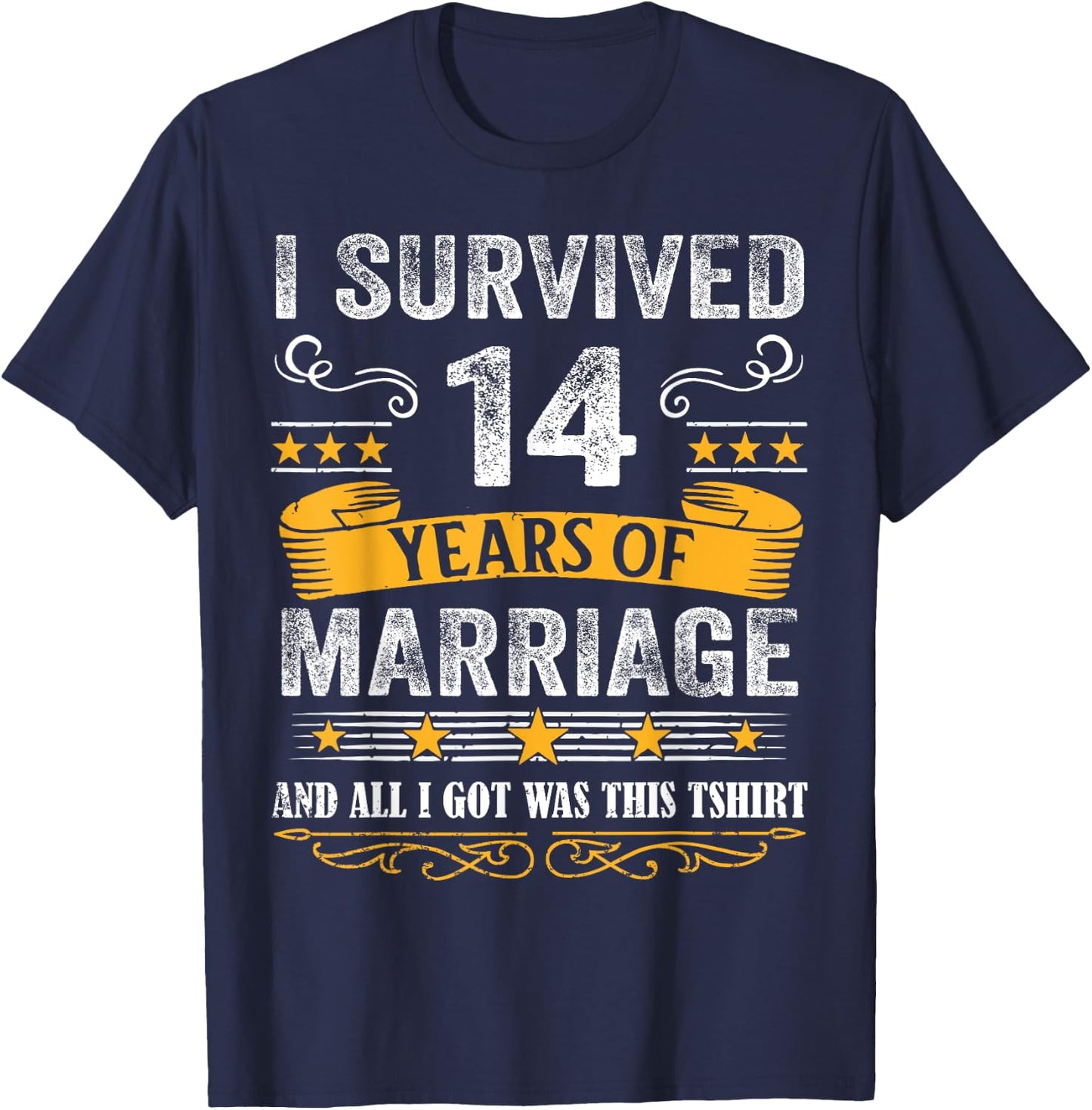 14th Wedding Anniversary shirt Couples Husband Wife 14 Years T-Shirt - T-Shirt | Navy