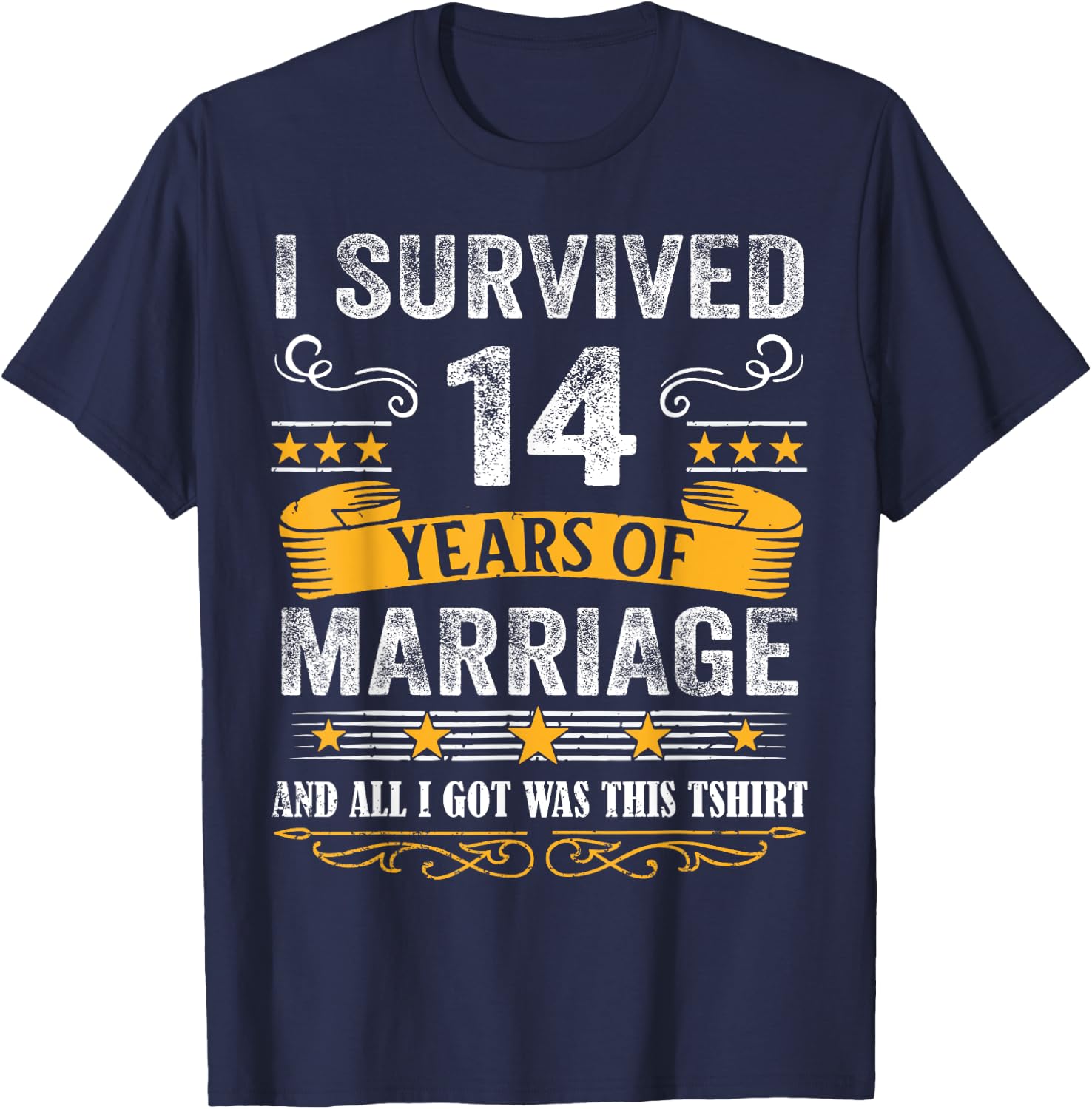 14th Wedding Anniversary shirt Couples Husband Wife 14 Years T-Shirt - T-Shirt | Navy