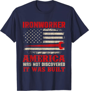 Ironworker - American USA Flag Ironworking Worker Rodbuster T-Shirt - T-Shirt | Navy