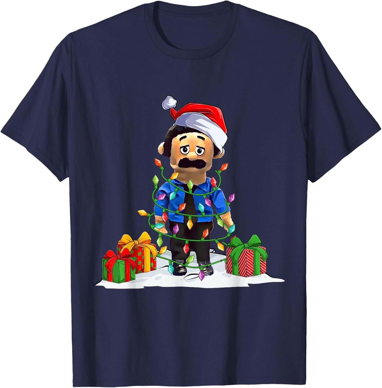 Awkward Diego Puppet -Adults Black Small Cartoon Christmas T-Shirt - T-Shirt | Navy