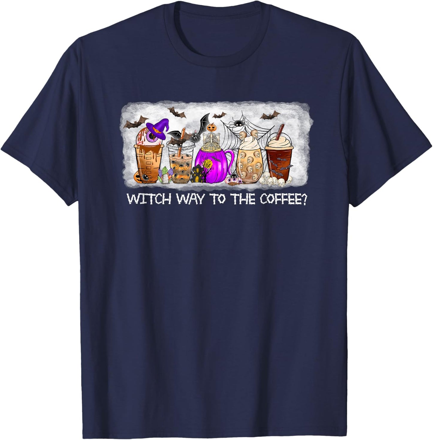 Witch Way To The coffee Lover Halloween Fall Costume Tops T-Shirt - T-Shirt | Navy