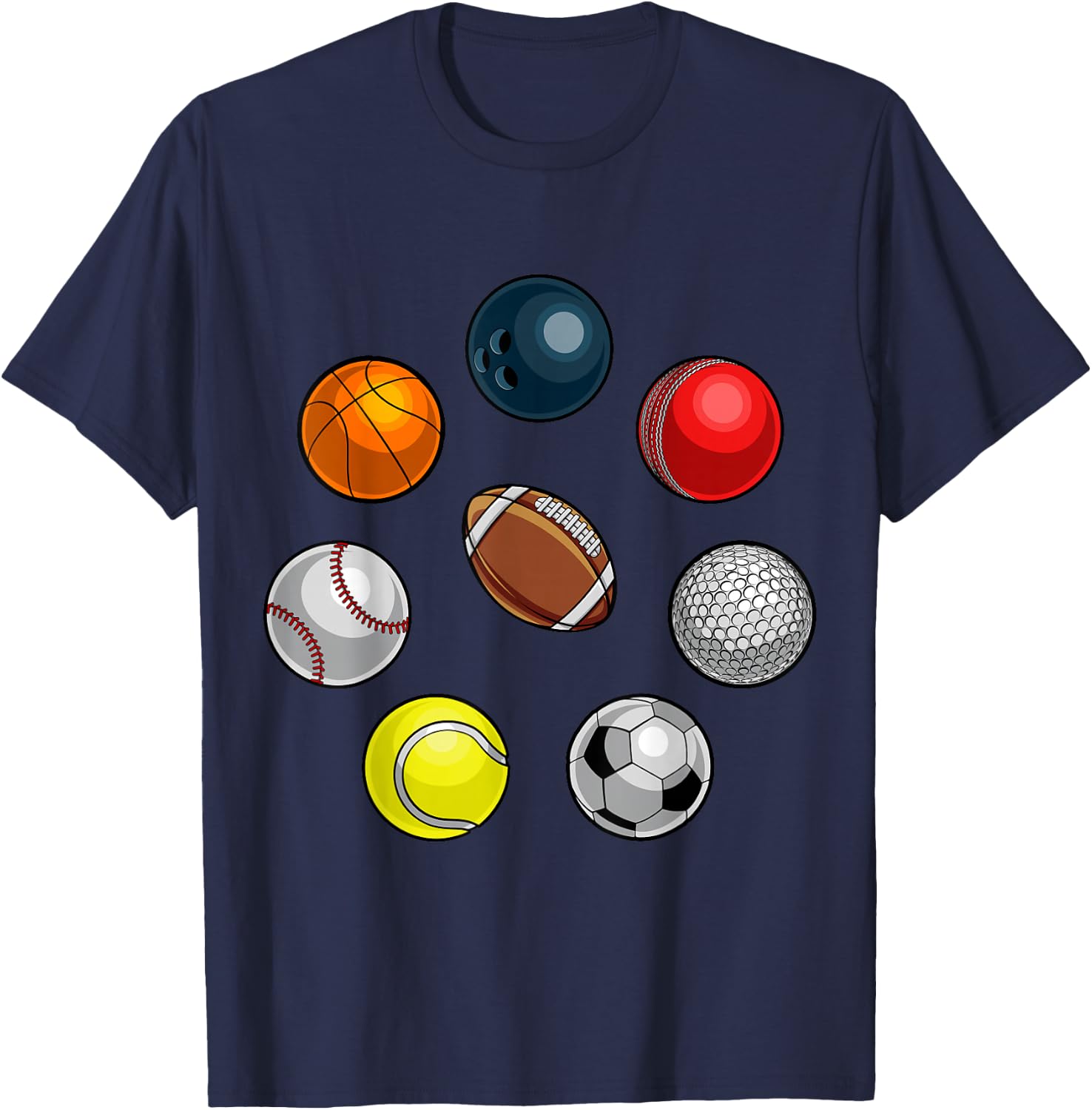 Cartoon Sports Balls Design T-Shirt - T-Shirt | Navy