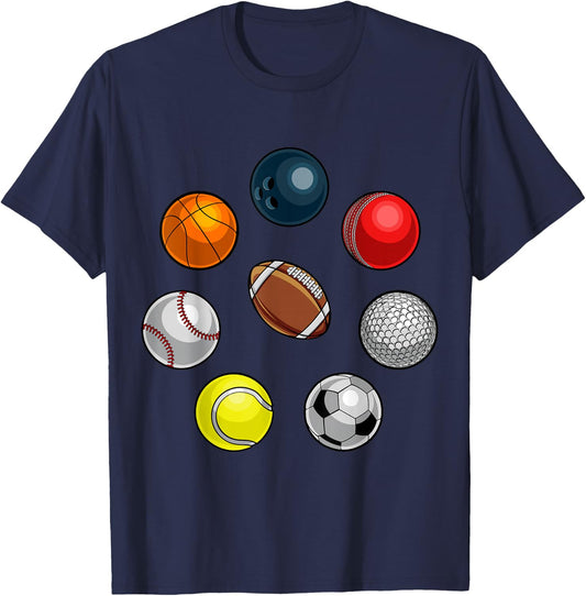 Cartoon Sports Balls Design T-Shirt - T-Shirt | Navy