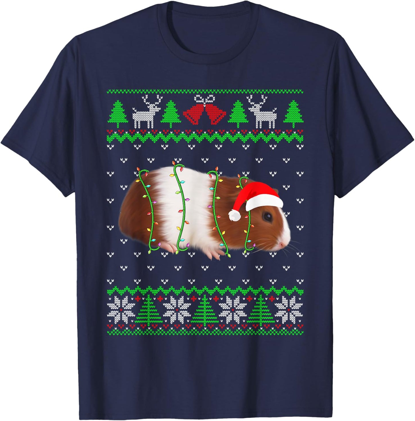 Funny Guinea pig Lights Ugly Sweater Christmas Tree Animals T-Shirt - T-Shirt | Navy