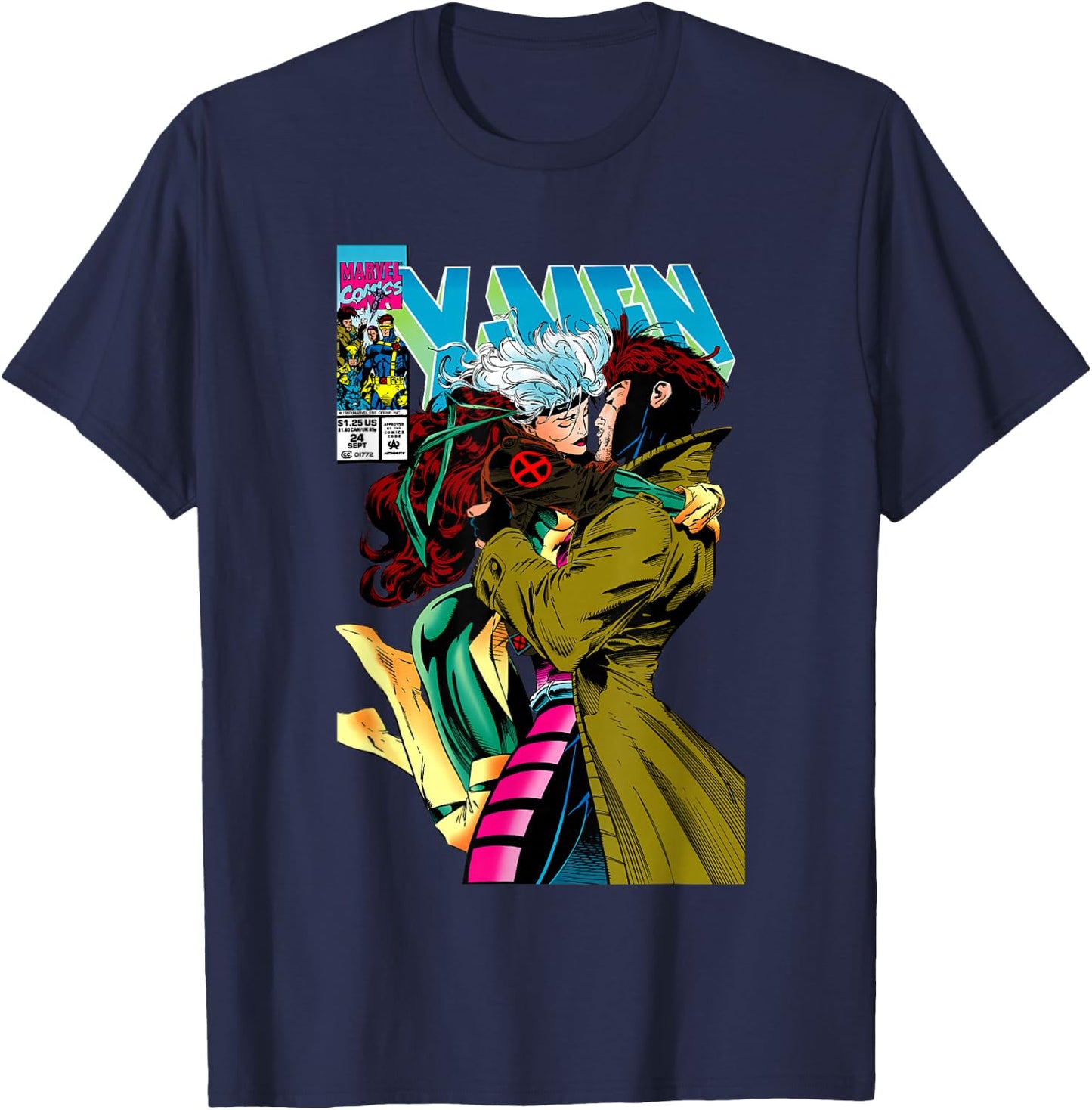 Marvel X-Men Gambit & Rogue Beautiful Couple Cover T-Shirt - T-Shirt | Navy