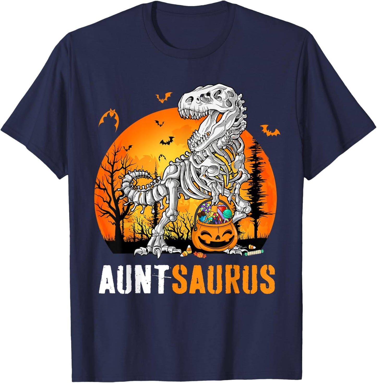 Auntsaurus Dinosaur Skeleton Halloween Aunt Saurus T-Shirt - T-Shirt | Navy
