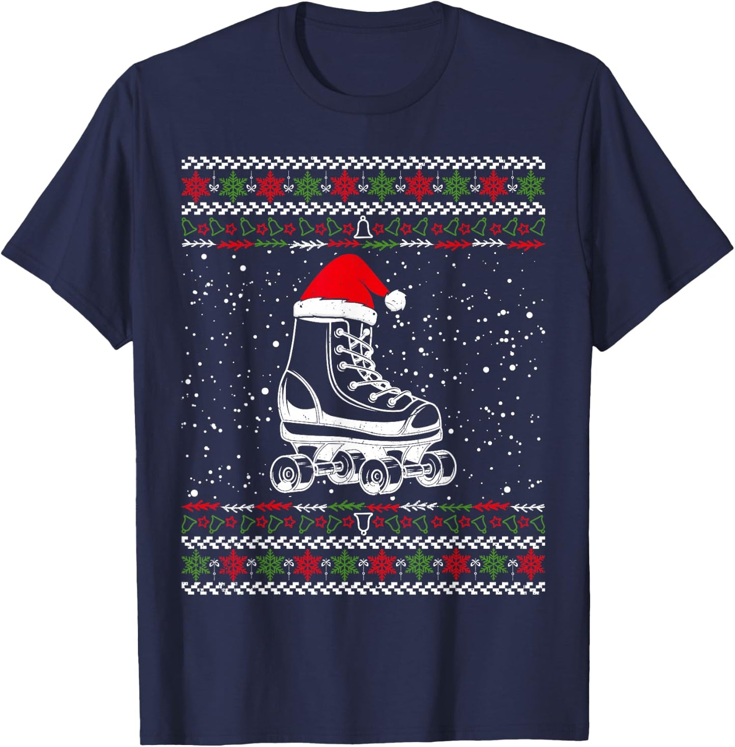 Roller Skating Ugly Christmas Sweater Sport Lover Matching T-Shirt - T-Shirt | Navy