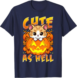 Cute as Hell Cat Lovers Halloween T-Shirt - T-Shirt | Navy