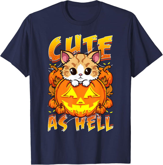 Cute as Hell Cat Lovers Halloween T-Shirt - T-Shirt | Navy