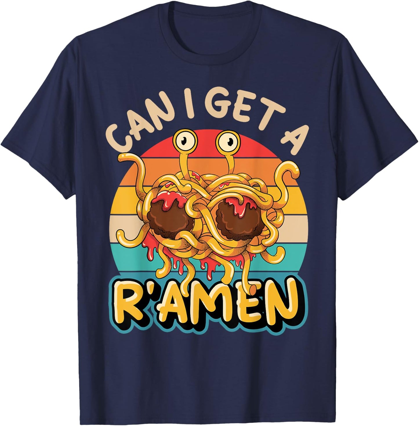 Flying Spaghetti Monster FSM Retro Can I Get A R'Amen T-Shirt - T-Shirt | Navy