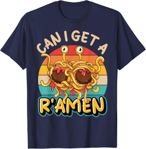 Flying Spaghetti Monster FSM Retro Can I Get A R'Amen T-Shirt - T-Shirt | Navy