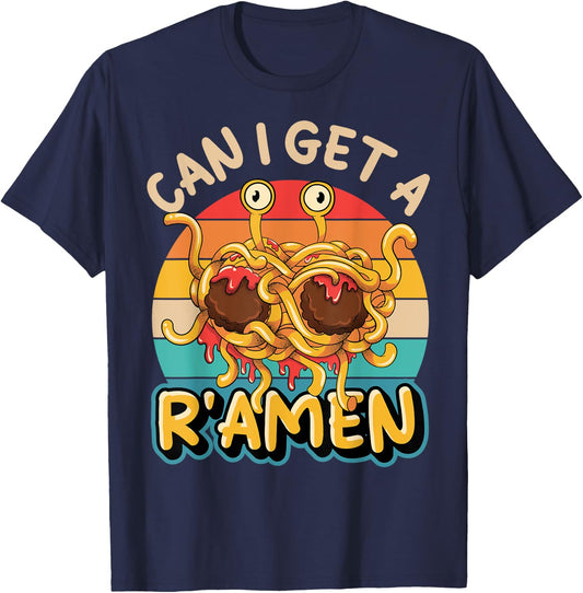 Flying Spaghetti Monster FSM Retro Can I Get A R'Amen T-Shirt - T-Shirt | Navy