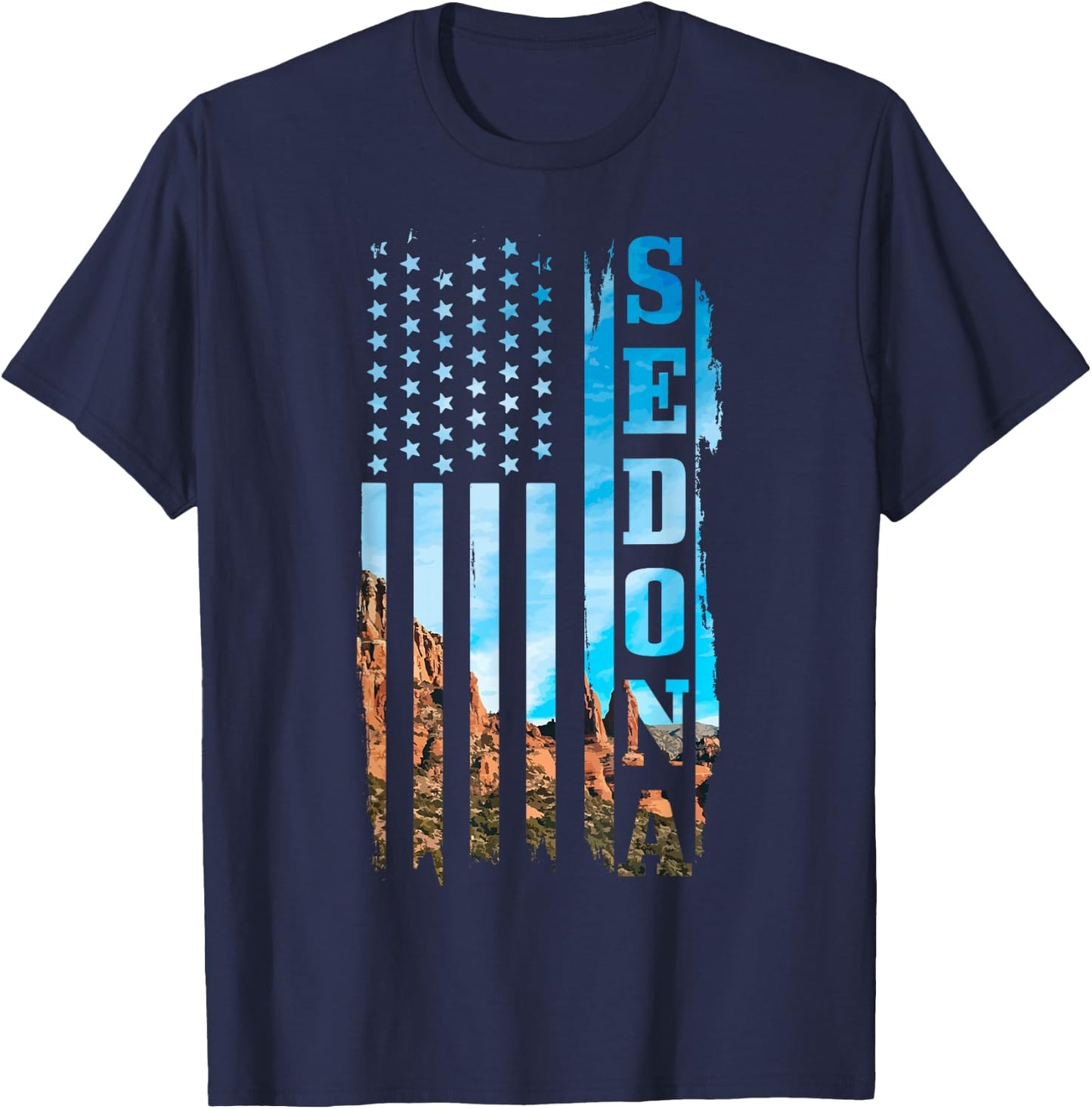 Sedona Arizona Patriotic American Flag Vintage Nature Hiking T-Shirt - T-Shirt | Navy