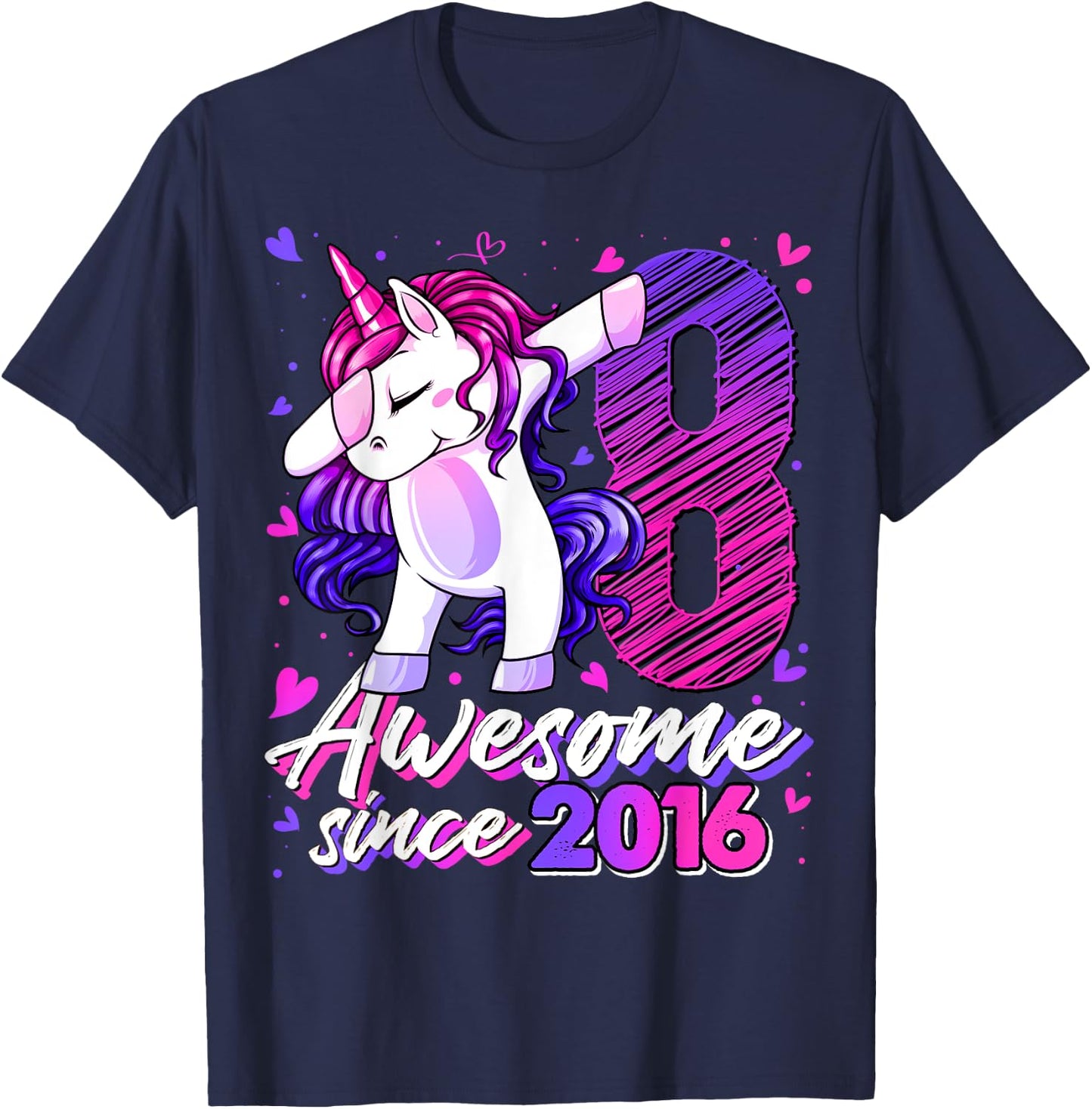 8 Years Old Flossing Unicorn Gifts 8th Birthday Girl Party T-Shirt - T-Shirt | Navy