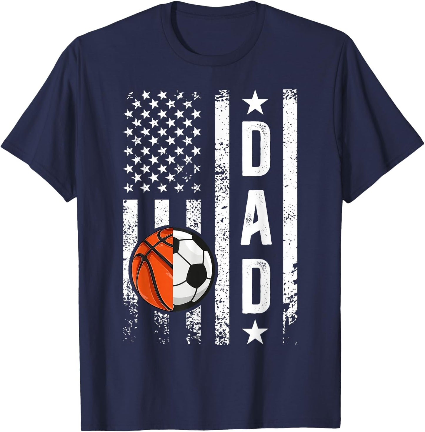 Basketball Soccer Dad US Flag Soccer Basketball Father T-Shirt - T-Shirt | Navy