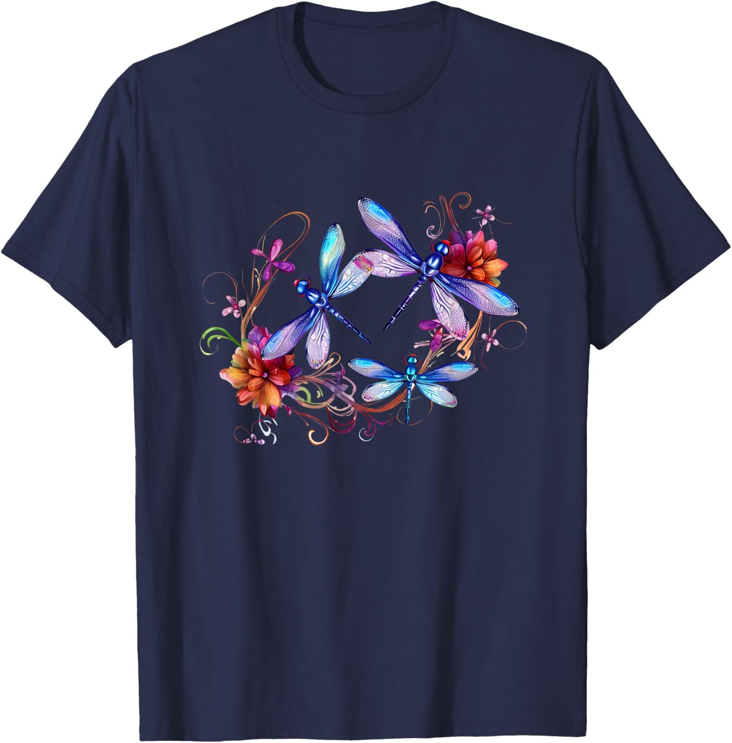 Dragonfly Shirts Chakra Color Flower Dragonflies T-Shirt - T-Shirt | Navy