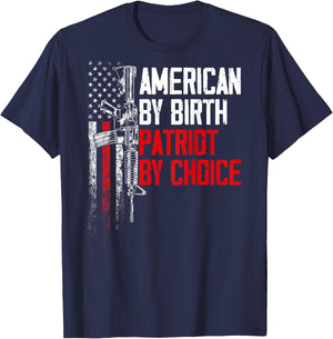 American By Birth Patriot By Choice American Flag (on back) Women Men T-Shirt - T-Shirt | Navy