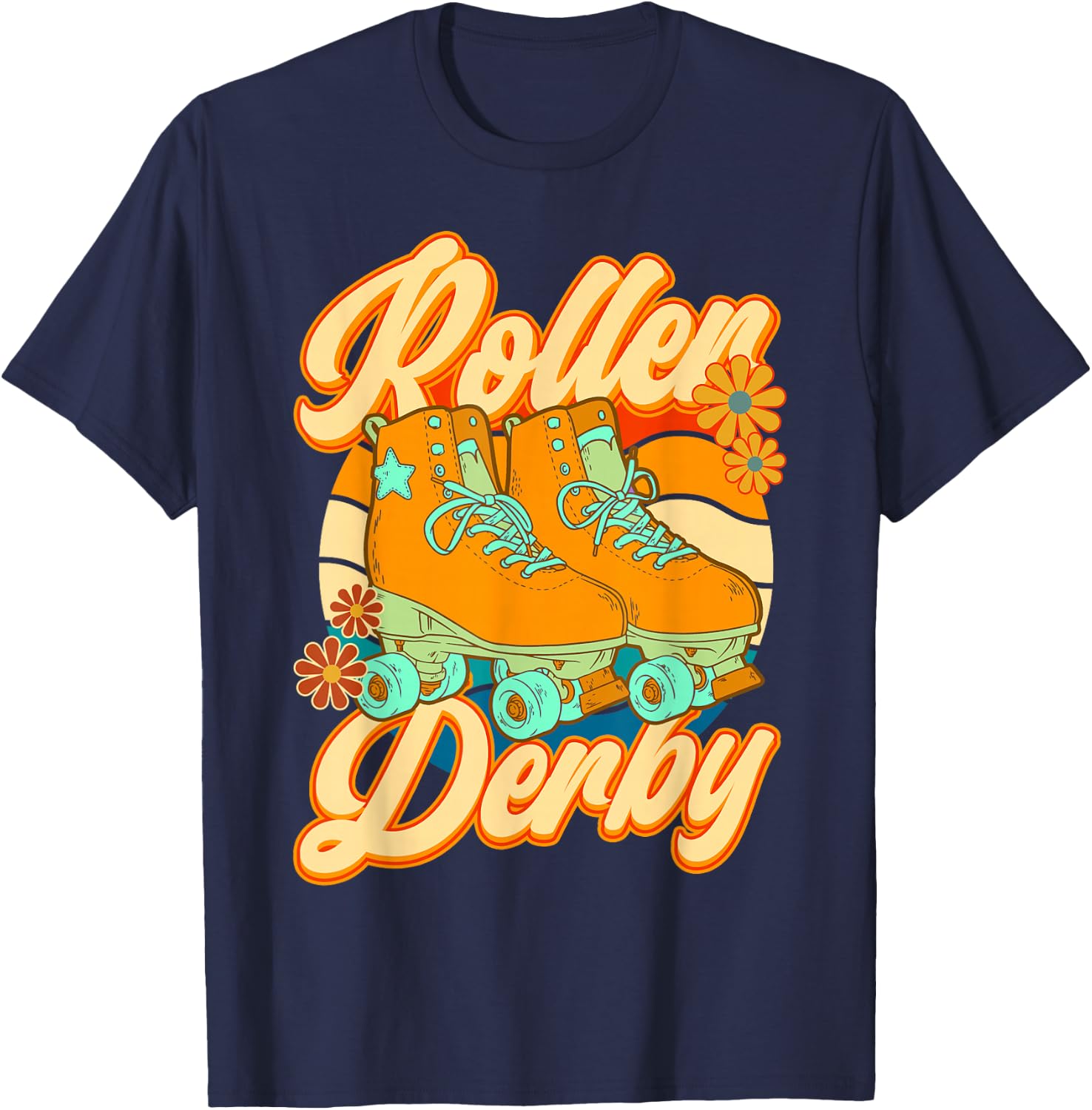 Roller Skating Roller Derby Skate Girl 70s Retro T-Shirt - T-Shirt | Navy