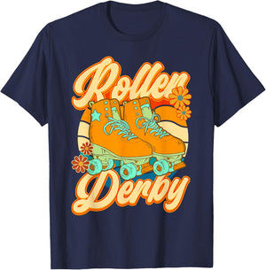 Roller Skating Roller Derby Skate Girl 70s Retro T-Shirt - T-Shirt | Navy