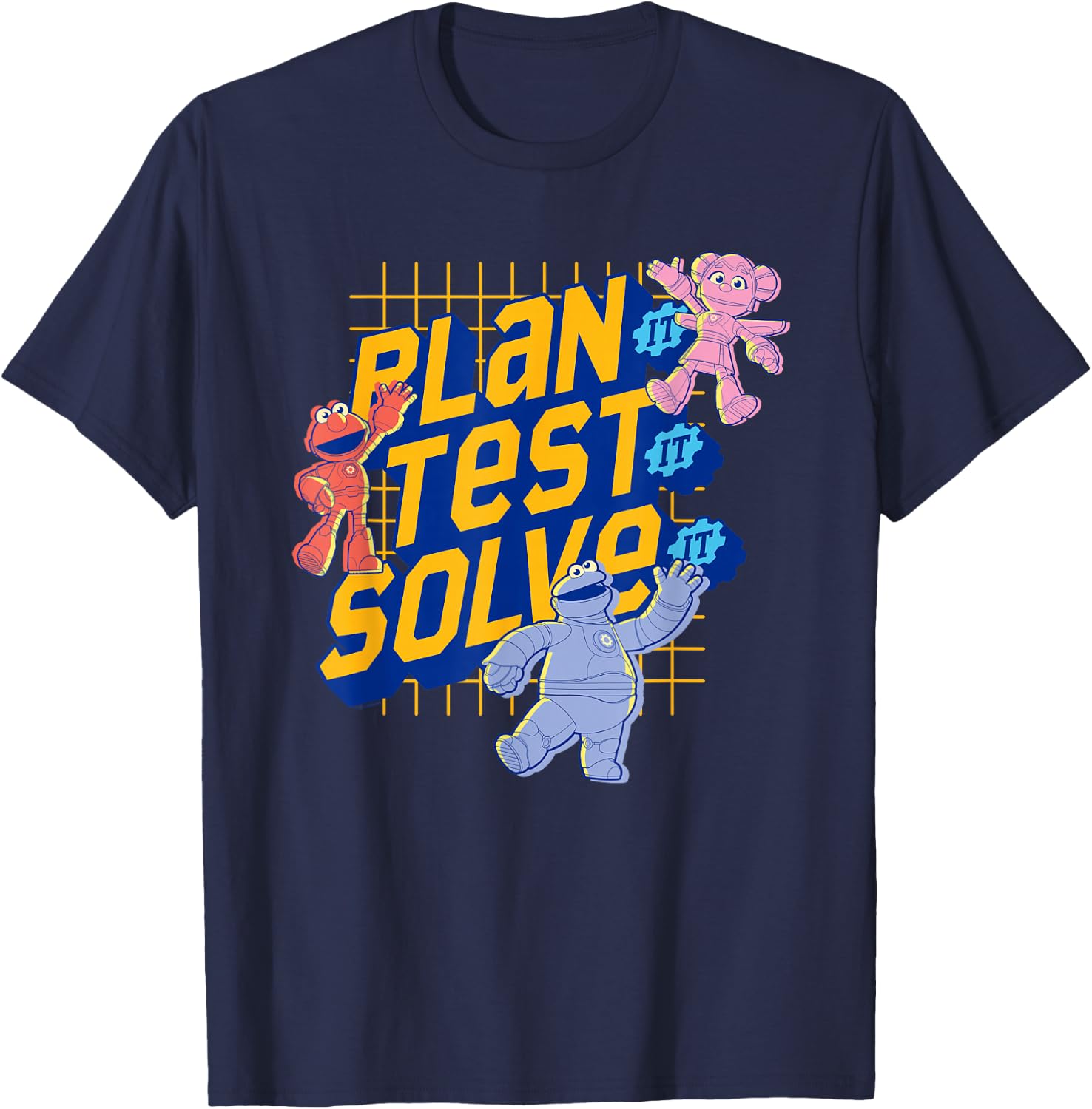 Sesame Street Mecha Builders Plan It, Test It, Solve It T-Shirt - T-Shirt | Navy