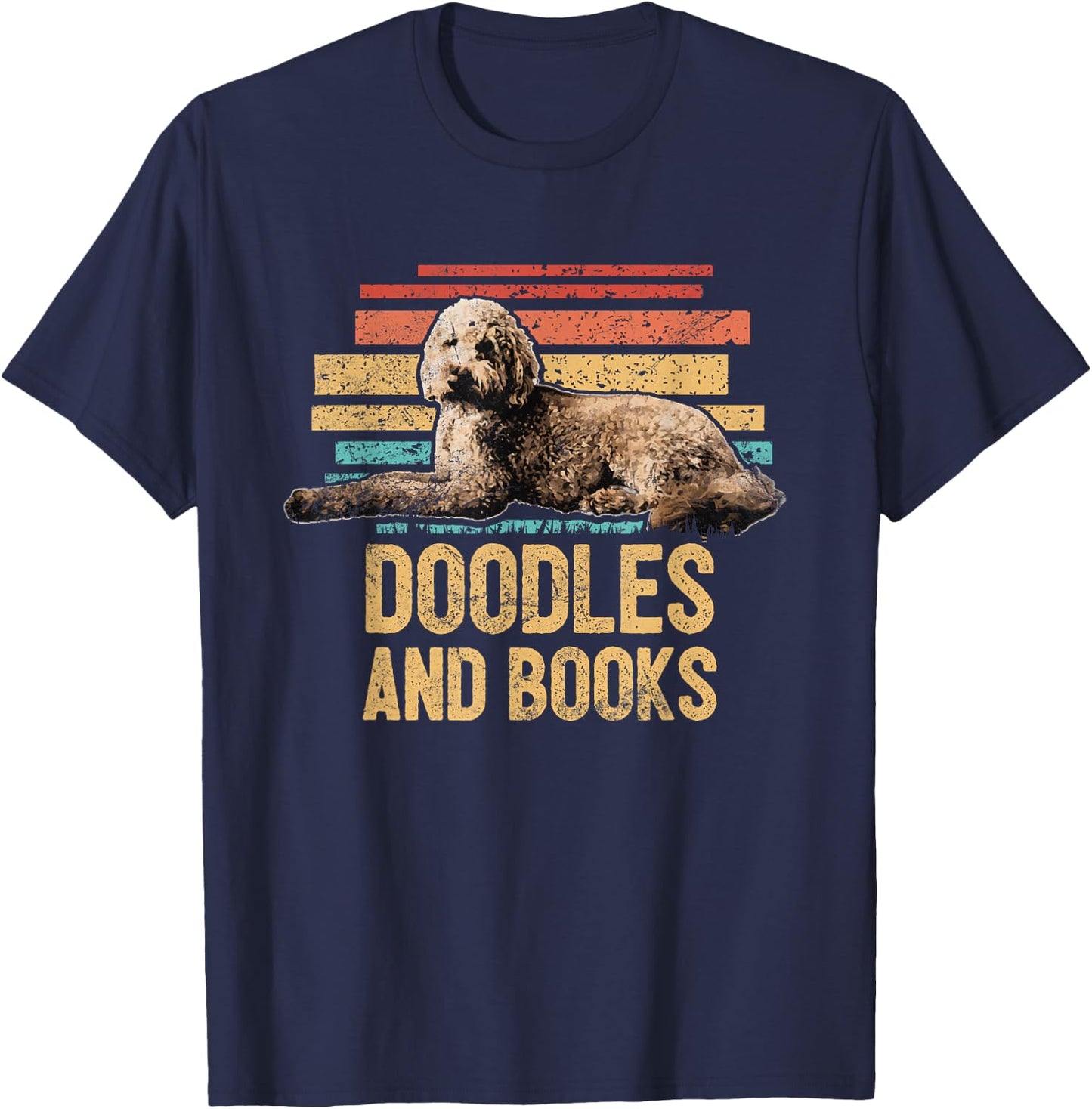 Doodles And Books Goldendoodle Dog Doodle Book Lover Retro T-Shirt - T-Shirt | Navy
