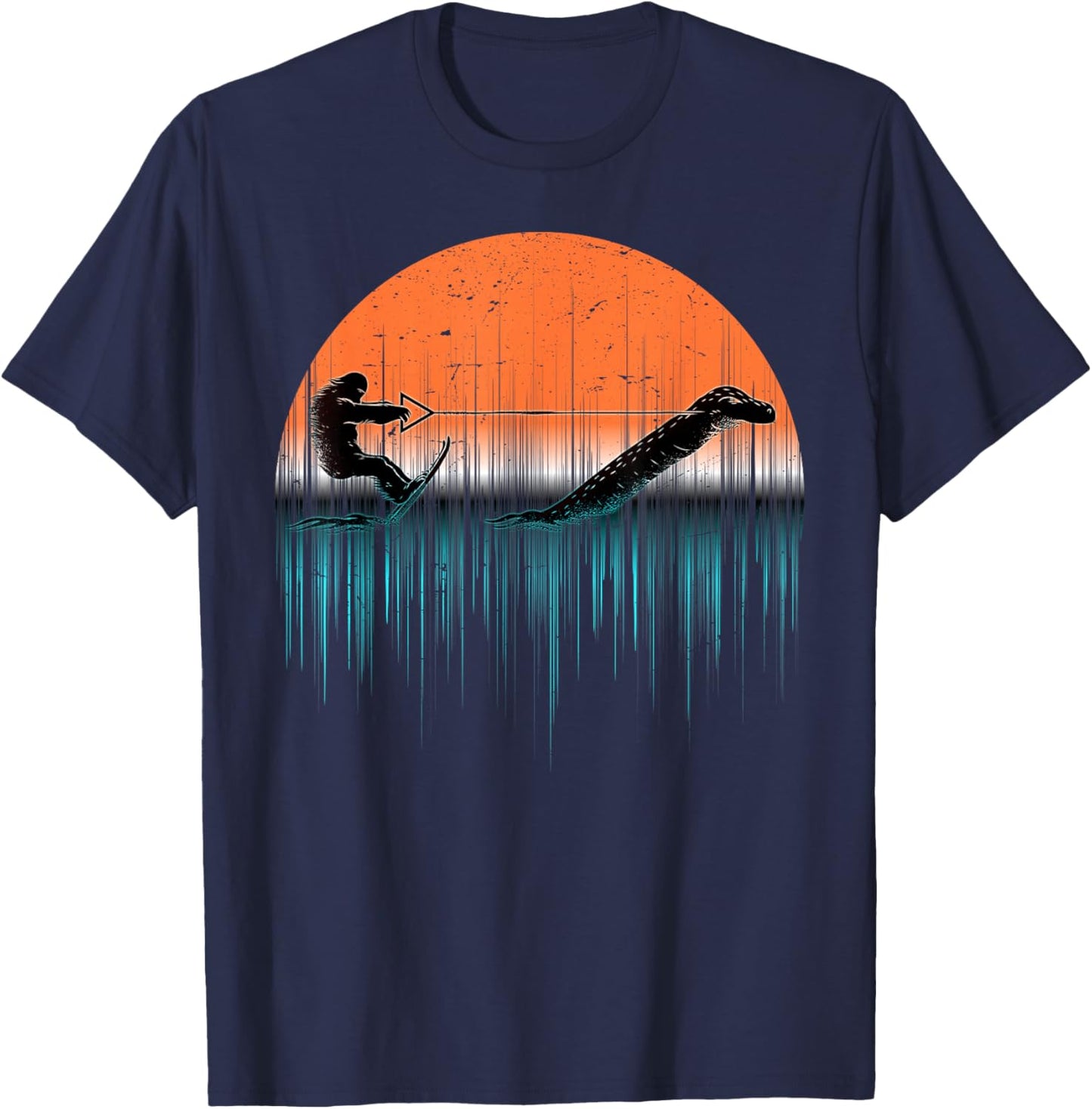 Cryptid Water Skiing Loch Ness Monster Funny Bigfoot T-Shirt - T-Shirt | Navy