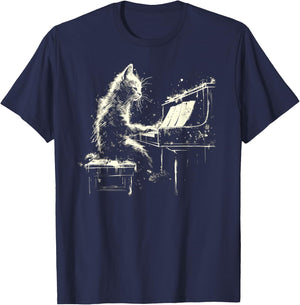 Cat Playing Piano Women Girls Kids T-Shirt - T-Shirt | Navy