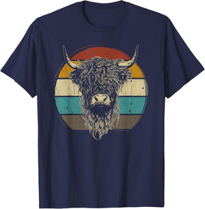 Scottish Highland Cow Cattle Hairy Cow Retro for cow lovers T-Shirt - T-Shirt | Navy