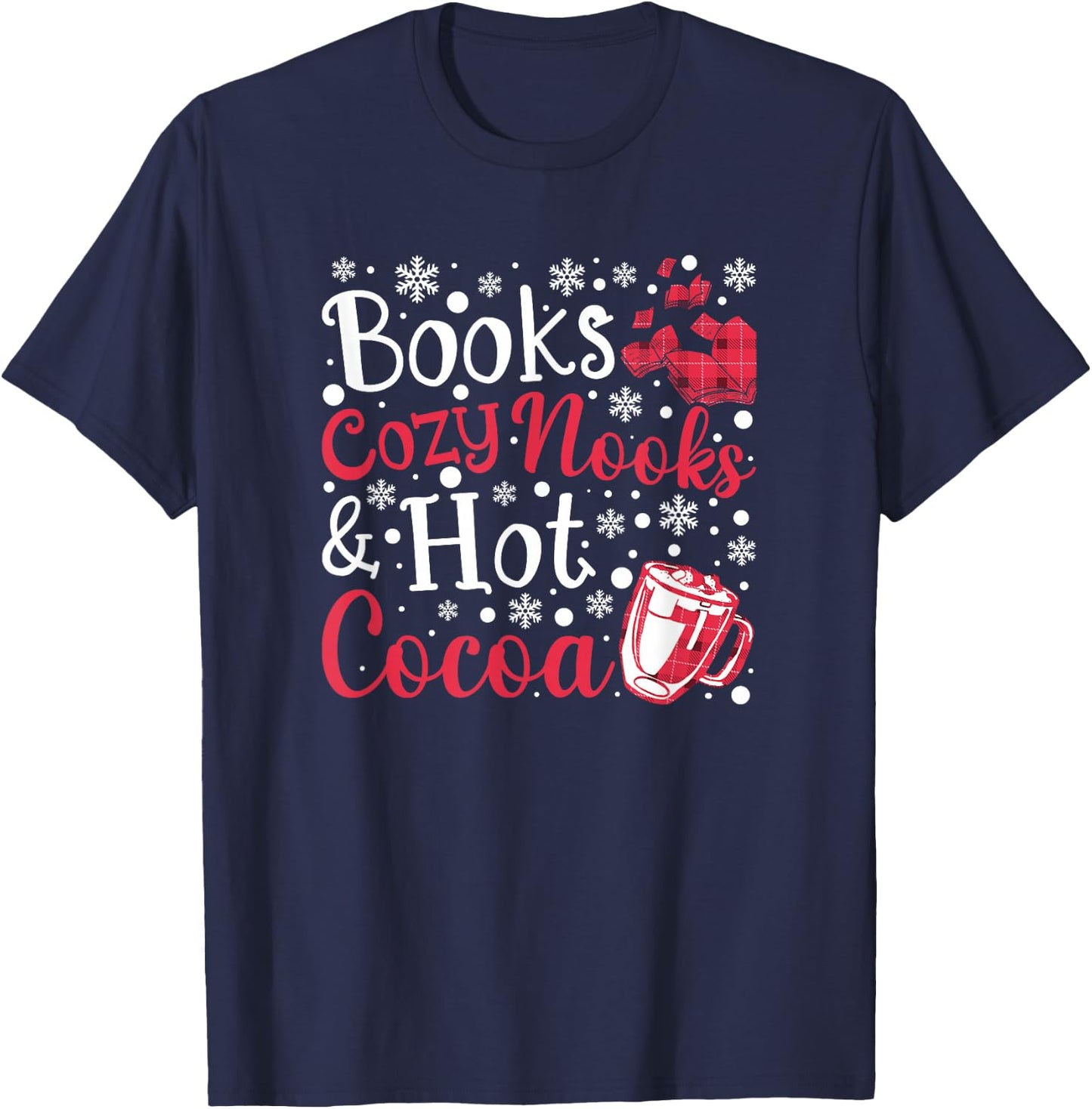 Books Cozy Nooks and Hot Cocoa - Cute Fall Booklover T-Shirt - T-Shirt | Navy
