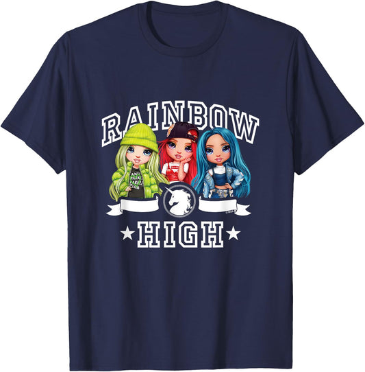 Rainbow High - Skylar Ruby Jade Collegiate Unicorn Logo T-Shirt - T-Shirt | Navy