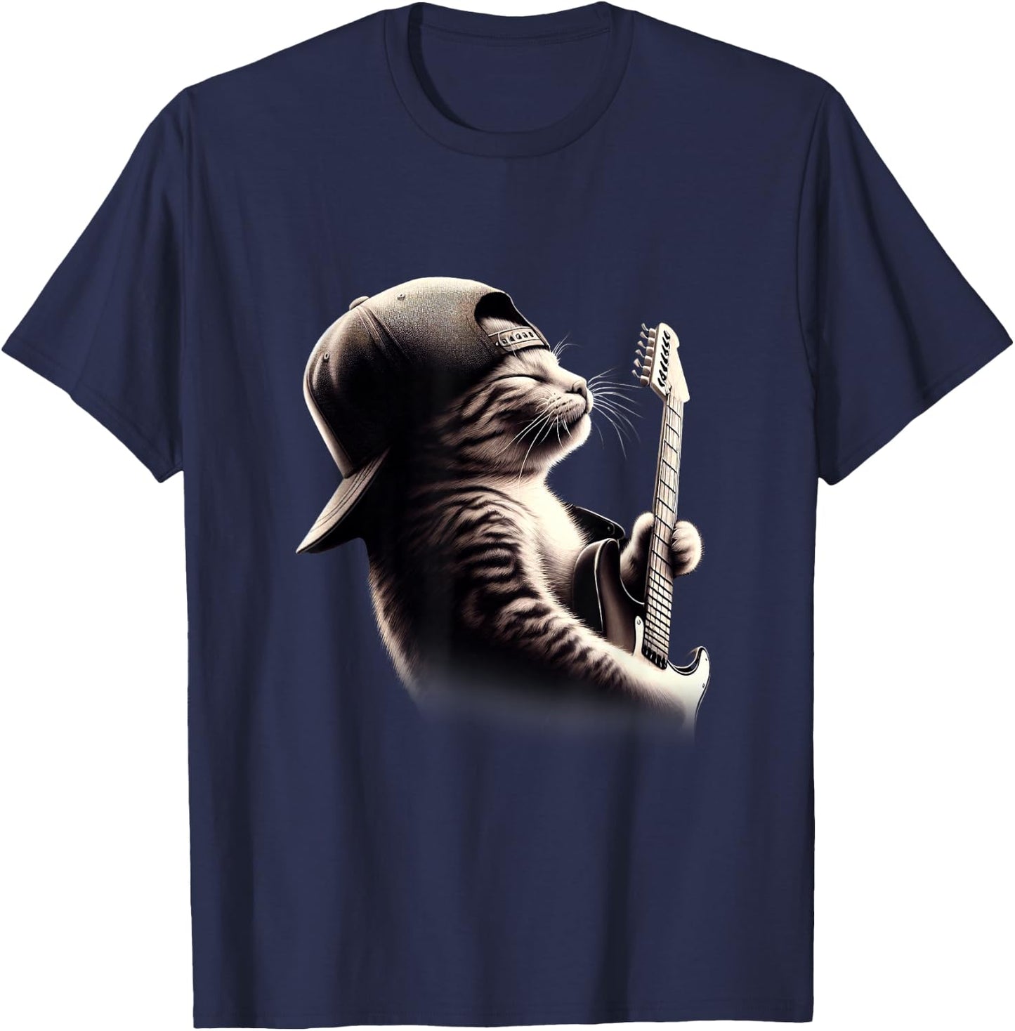 Cat Playing Guitar - Funny Rock Music Guitar Cat T-Shirt - T-Shirt | Navy