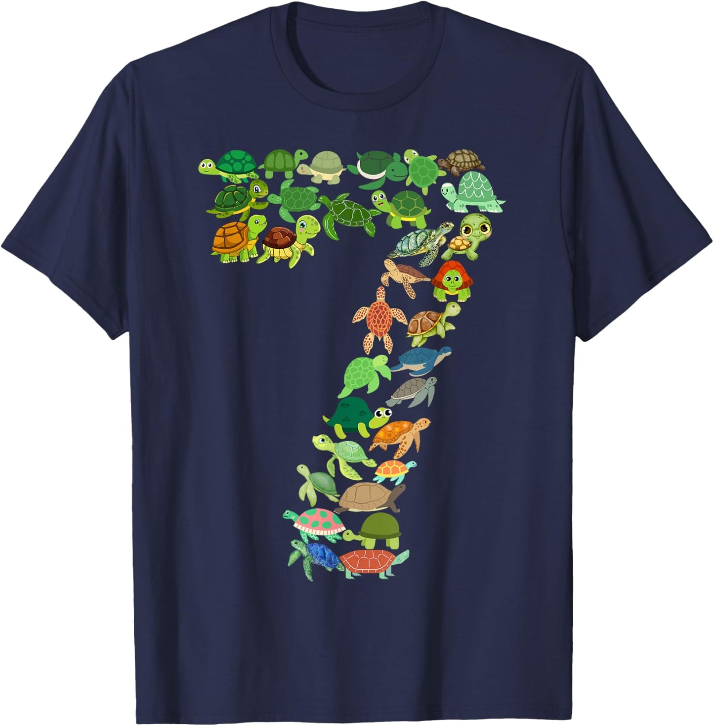 Kids 7th Birthday Sea Turtle Tortoise Themed 7 Years Old Boy T-Shirt - T-Shirt | Navy