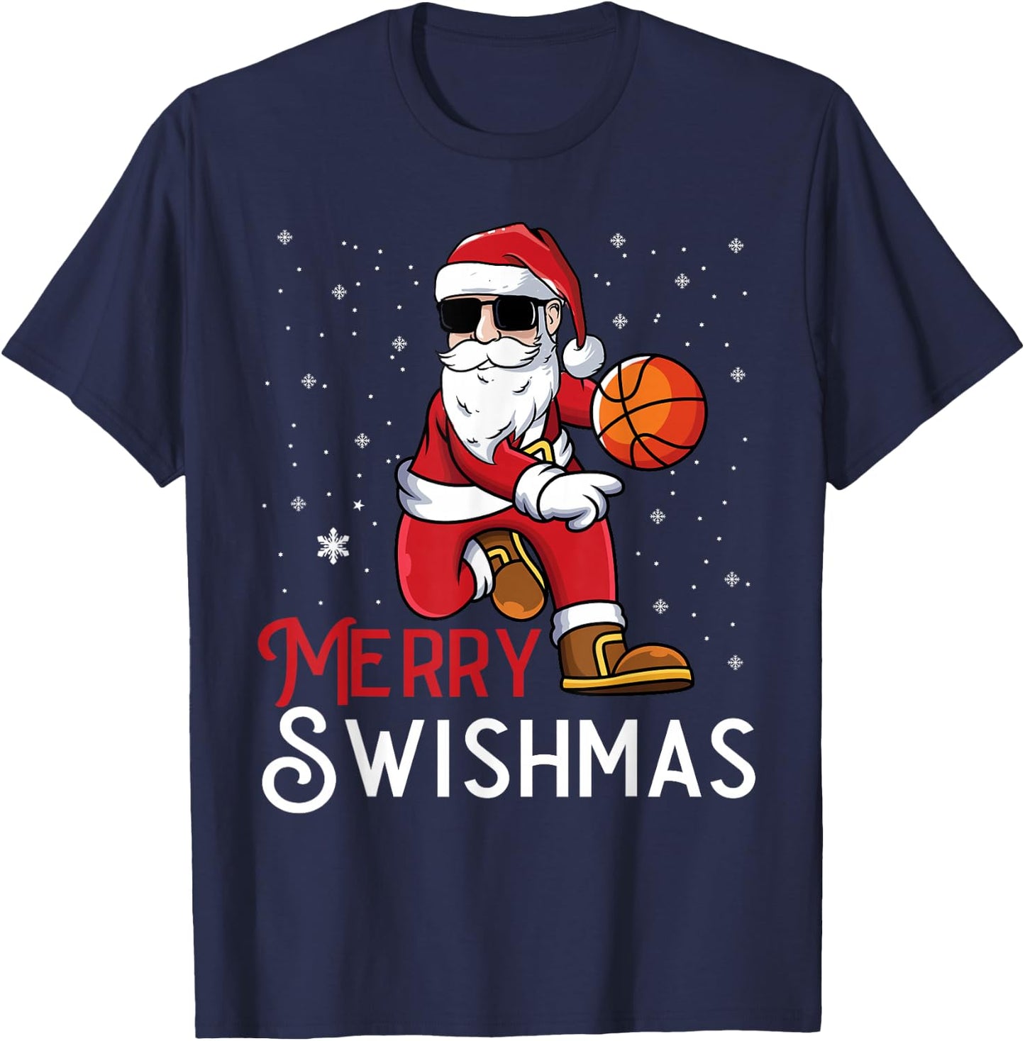 Merry Swishmas Funny Christmas Santa Basketball Player T-Shirt - T-Shirt | Navy