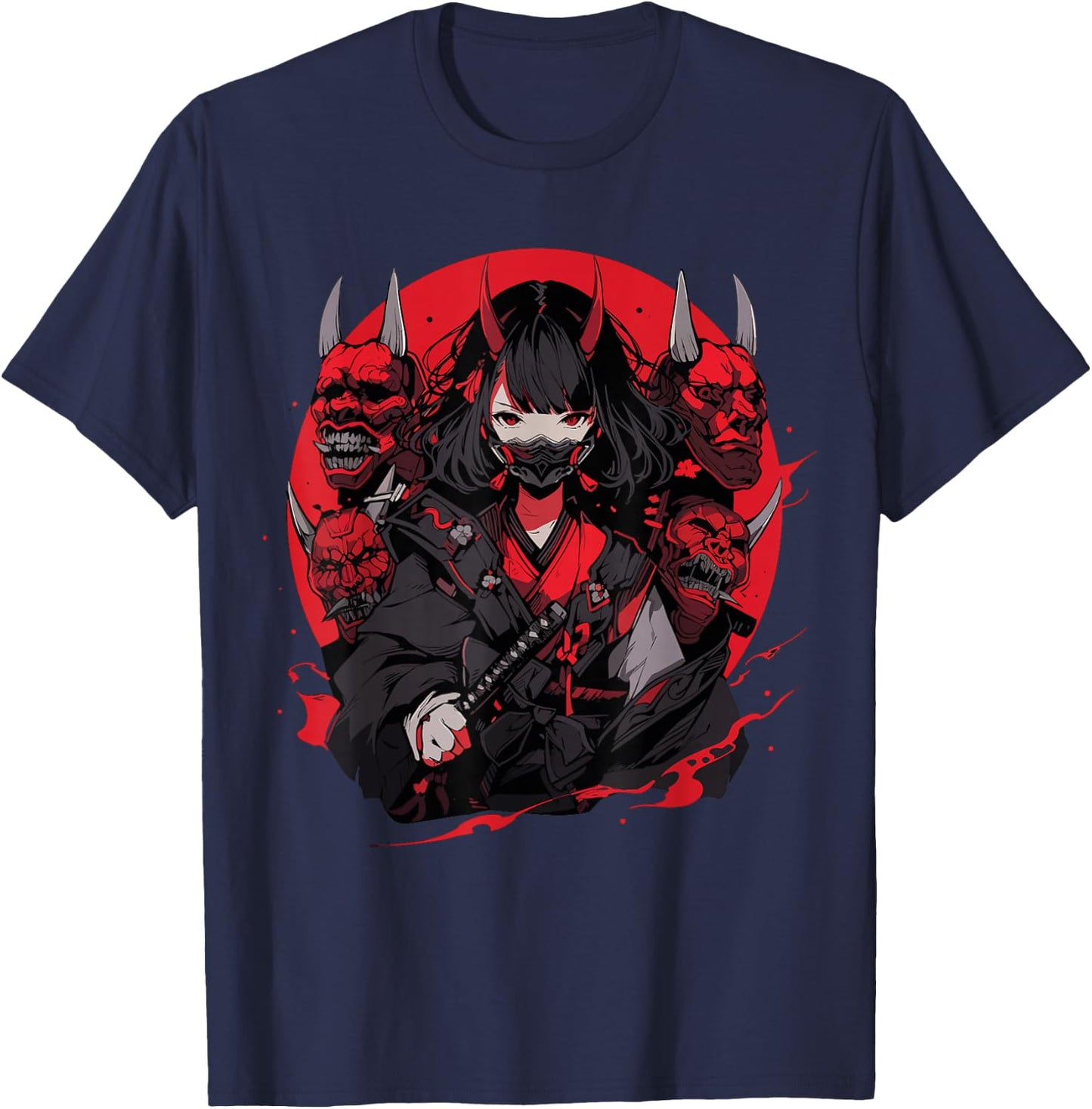 Anime Girl Gothic Waifu Japanese Kawaii Otaku Oni Mask T-Shirt - T-Shirt | Navy