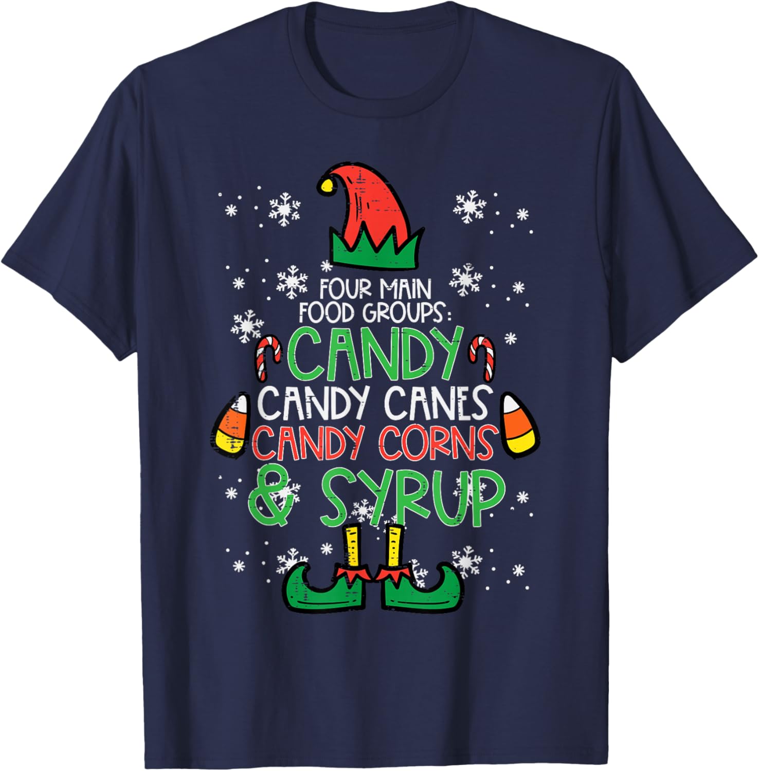Christmas Food Groups Funny Xmas Candy Cane Men Women Kids T-Shirt - T-Shirt | Navy