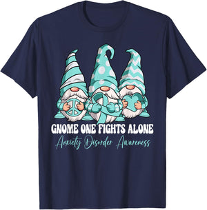 Gnome One Fights Alone Anxiety Disorder Awareness T-Shirt - T-Shirt | Navy
