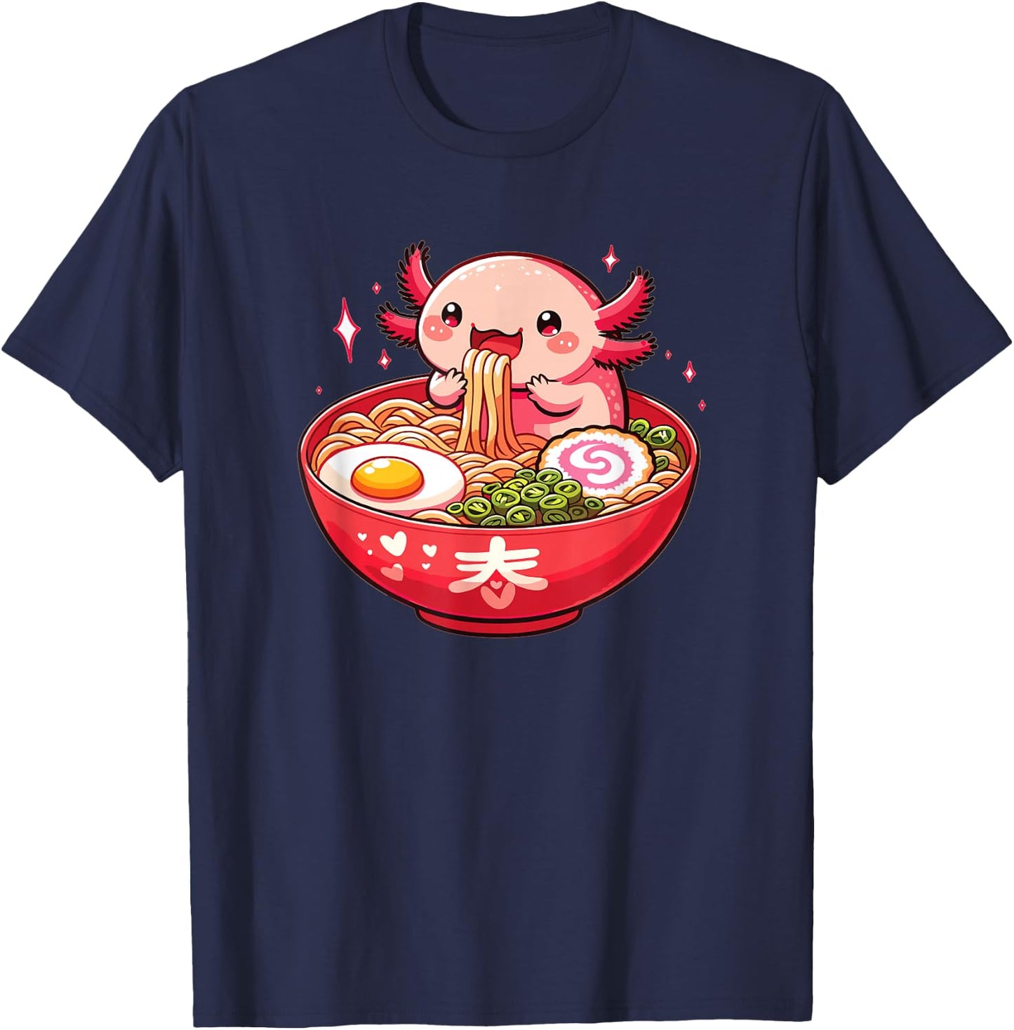 Sweet Axolotl Eats Ramen Noodles Axolotls Ramen T-Shirt - T-Shirt | Navy