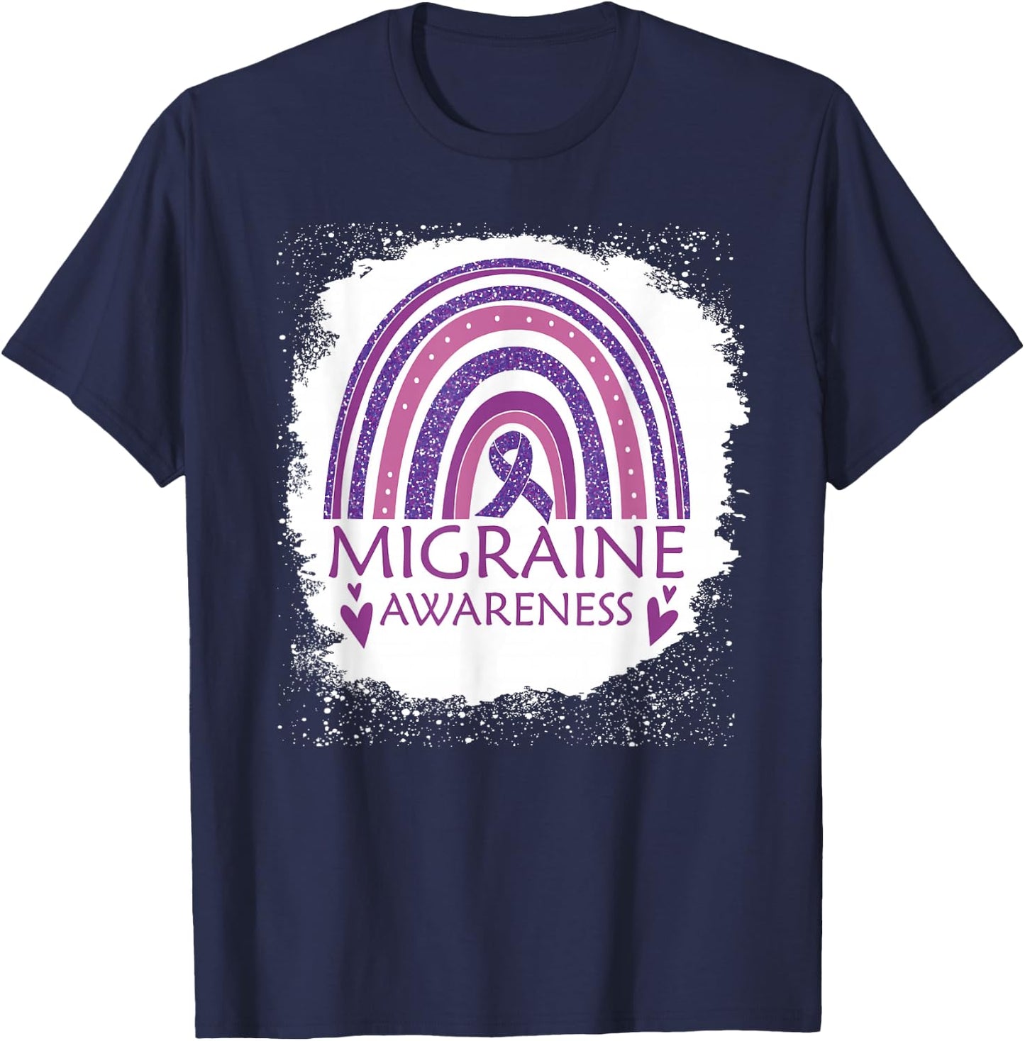 Migraine Awareness Bleached Rainbow Purple Ribbon Men T-Shirt - T-Shirt | Navy
