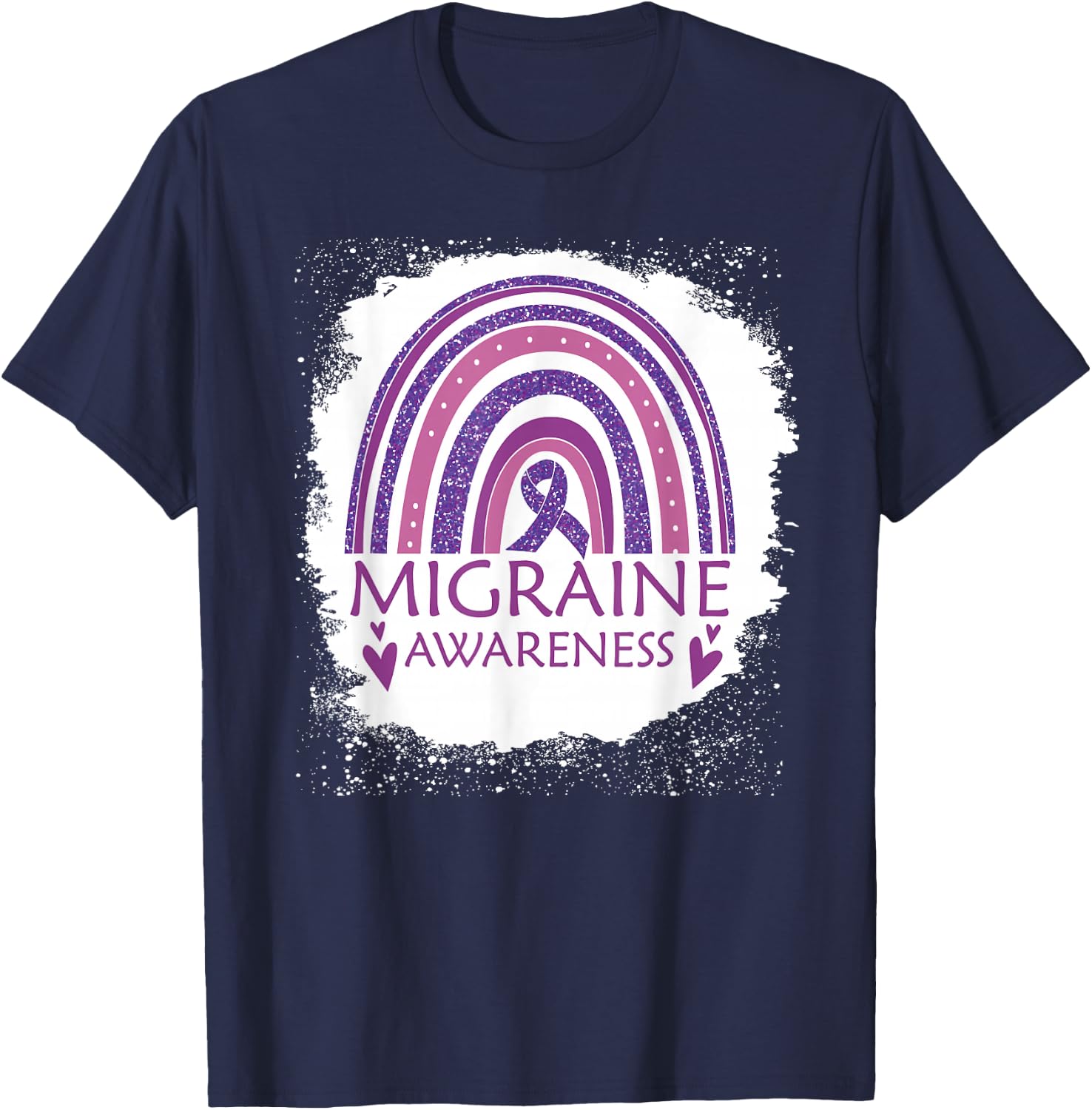 Migraine Awareness Bleached Rainbow Purple Ribbon Men T-Shirt - T-Shirt | Navy